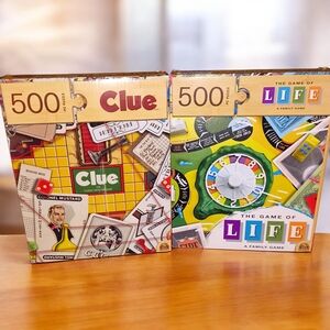 NWT Clue and The Game of Life 500 Piece Jigsaw Puzzle Set - Multicolor